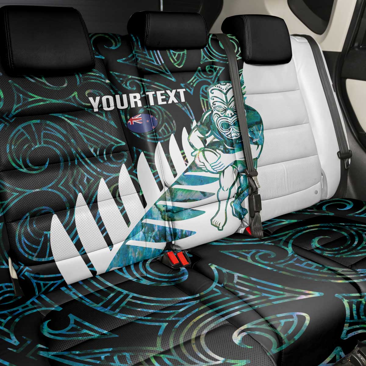 New Zealand Silver Fern Rugby Custom Back Car Seat Cover Go All Black Turquoise Maori Paua Shell - Aussie Hoodie
