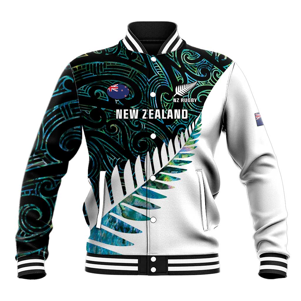 New Zealand Silver Fern Rugby Custom Baseball Jacket Go All Black Turquoise Maori Paua Shell - Aussie Hoodie