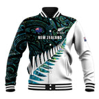 New Zealand Silver Fern Rugby Custom Baseball Jacket Go All Black Turquoise Maori Paua Shell - Aussie Hoodie