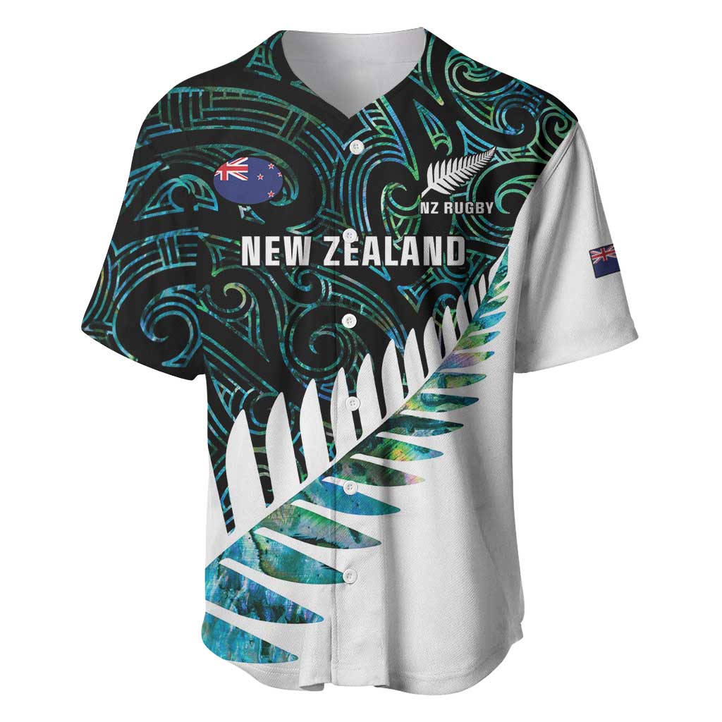 New Zealand Silver Fern Rugby Custom Baseball Jersey Go All Black Turquoise Maori Paua Shell - Aussie Hoodie