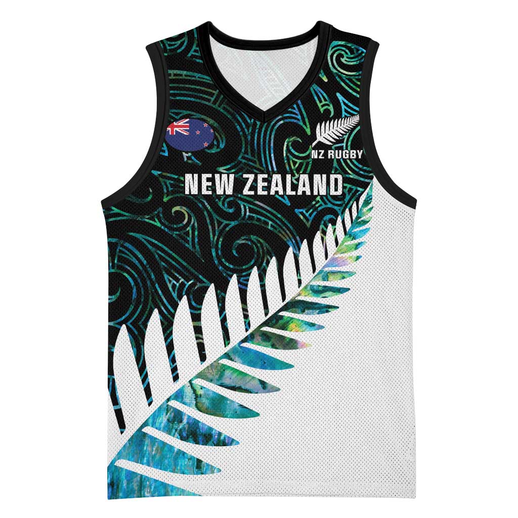 New Zealand Silver Fern Rugby Custom Basketball Jersey Go All Black Turquoise Maori Paua Shell - Aussie Hoodie