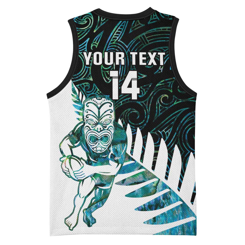 New Zealand Silver Fern Rugby Custom Basketball Jersey Go All Black Turquoise Maori Paua Shell - Aussie Hoodie