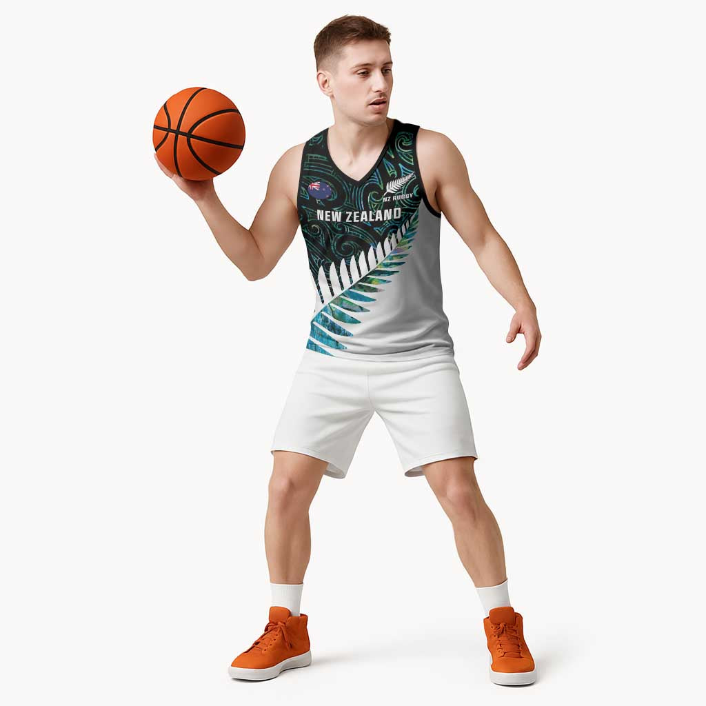 New Zealand Silver Fern Rugby Custom Basketball Jersey Go All Black Turquoise Maori Paua Shell - Aussie Hoodie