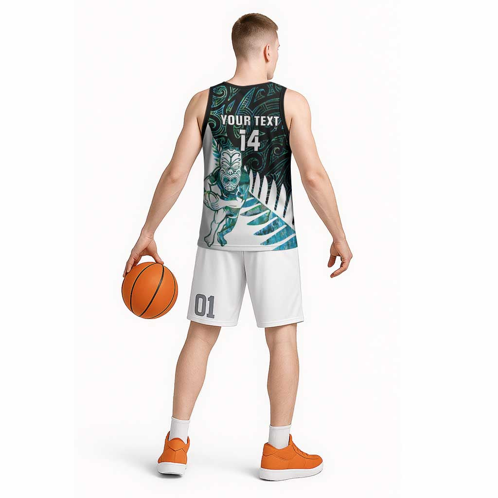 New Zealand Silver Fern Rugby Custom Basketball Jersey Go All Black Turquoise Maori Paua Shell - Aussie Hoodie