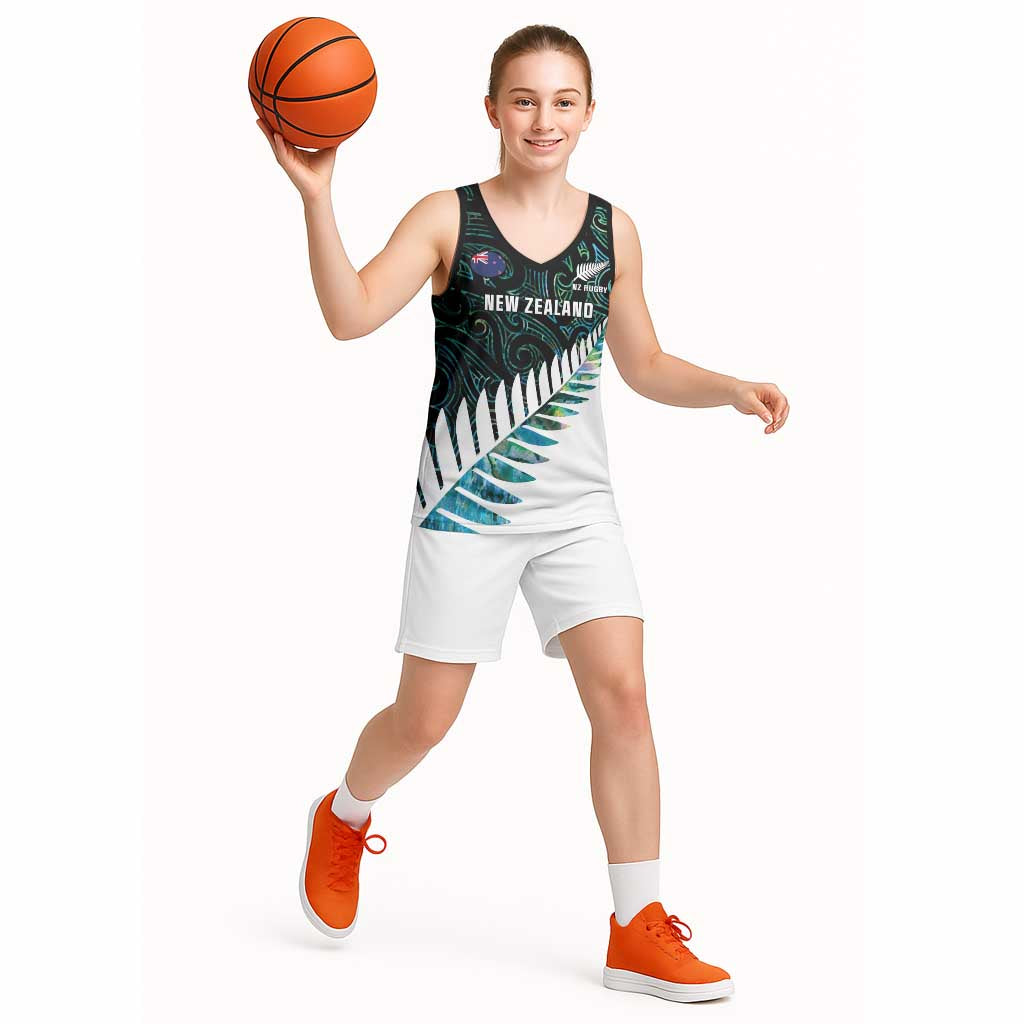New Zealand Silver Fern Rugby Custom Basketball Jersey Go All Black Turquoise Maori Paua Shell - Aussie Hoodie