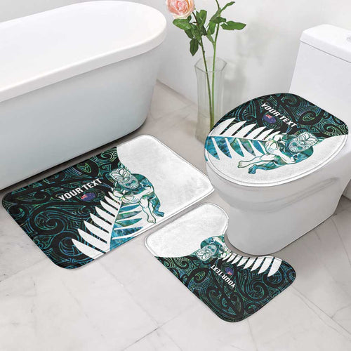 New Zealand Silver Fern Rugby Custom Bathroom Set Go All Black Turquoise Maori Paua Shell - Aussie Hoodie