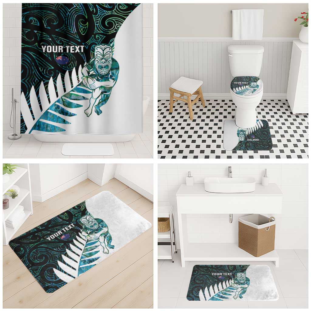 New Zealand Silver Fern Rugby Custom Bathroom Set Go All Black Turquoise Maori Paua Shell - Aussie Hoodie