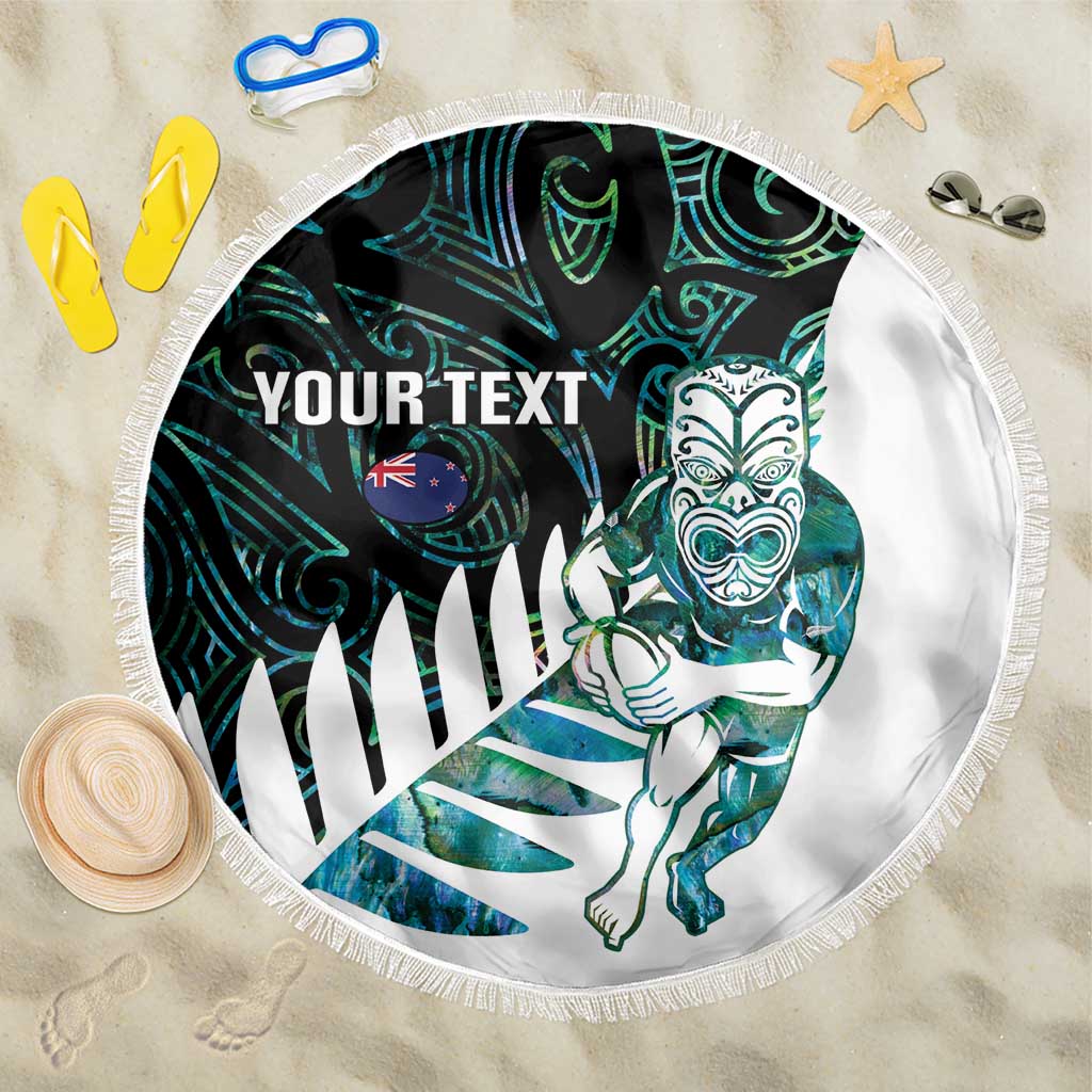 New Zealand Silver Fern Rugby Custom Beach Blanket Go All Black Turquoise Maori Paua Shell - Aussie Hoodie