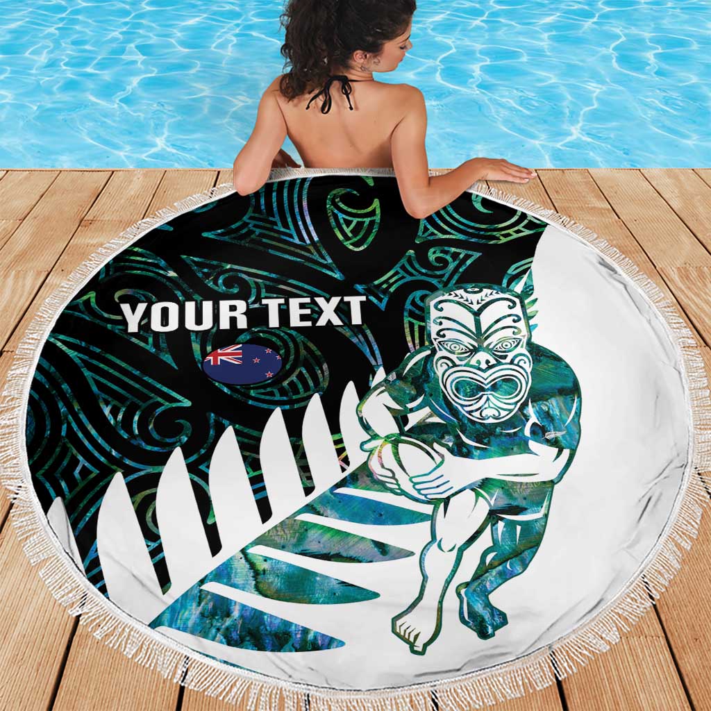 New Zealand Silver Fern Rugby Custom Beach Blanket Go All Black Turquoise Maori Paua Shell - Aussie Hoodie