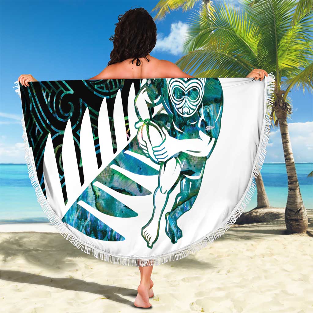 New Zealand Silver Fern Rugby Custom Beach Blanket Go All Black Turquoise Maori Paua Shell - Aussie Hoodie