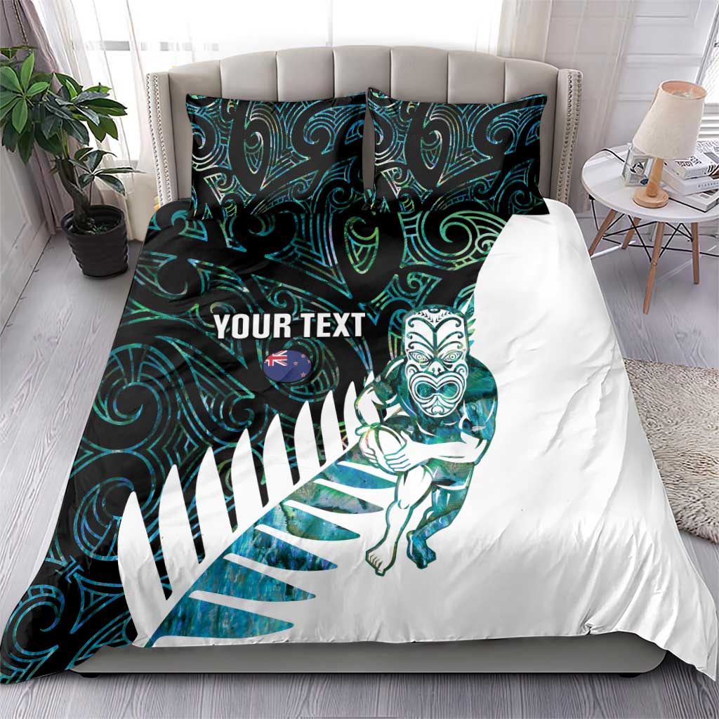 New Zealand Silver Fern Rugby Custom Bedding Set Go All Black Turquoise Maori Paua Shell - Aussie Hoodie