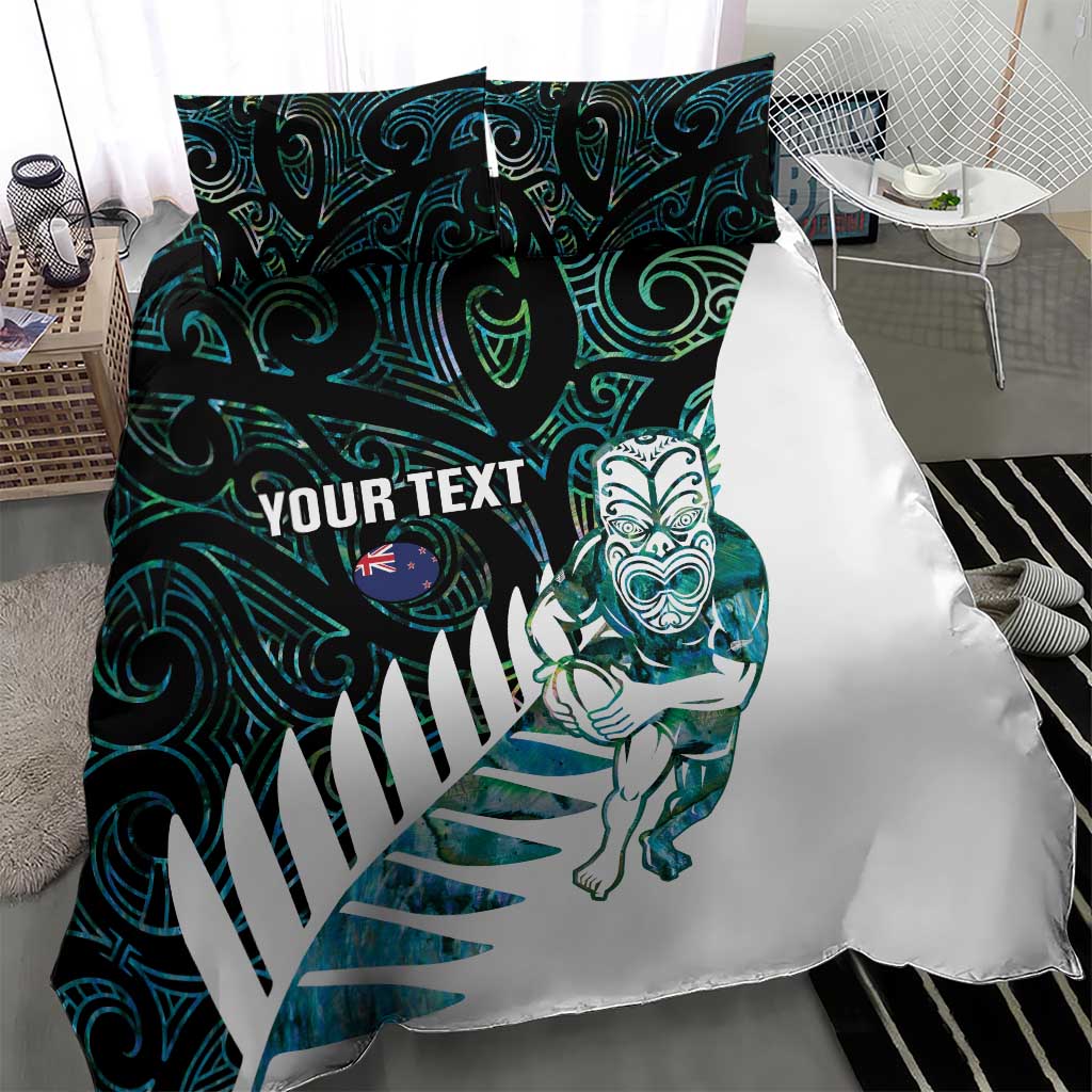 New Zealand Silver Fern Rugby Custom Bedding Set Go All Black Turquoise Maori Paua Shell - Aussie Hoodie