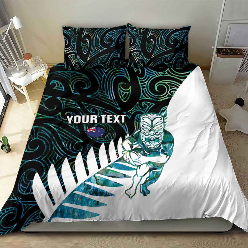 New Zealand Silver Fern Rugby Custom Bedding Set Go All Black Turquoise Maori Paua Shell - Aussie Hoodie