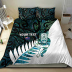 New Zealand Silver Fern Rugby Custom Bedding Set Go All Black Turquoise Maori Paua Shell - Aussie Hoodie