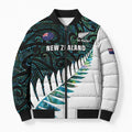 New Zealand Silver Fern Rugby Custom Bomber Puffer Jacket Go All Black Turquoise Maori Paua Shell - Aussie Hoodie