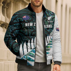 New Zealand Silver Fern Rugby Custom Bomber Puffer Jacket Go All Black Turquoise Maori Paua Shell - Aussie Hoodie