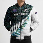 New Zealand Silver Fern Rugby Custom Bomber Puffer Jacket Go All Black Turquoise Maori Paua Shell - Aussie Hoodie