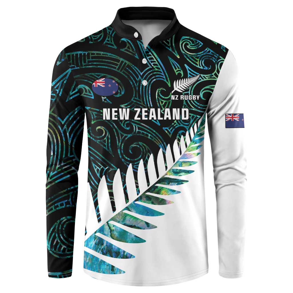 New Zealand Silver Fern Rugby Custom Button Sweatshirt Go All Black Turquoise Maori Paua Shell - Aussie Hoodie