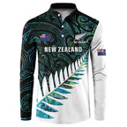 New Zealand Silver Fern Rugby Custom Button Sweatshirt Go All Black Turquoise Maori Paua Shell - Aussie Hoodie