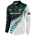 New Zealand Silver Fern Rugby Custom Button Sweatshirt Go All Black Turquoise Maori Paua Shell - Aussie Hoodie