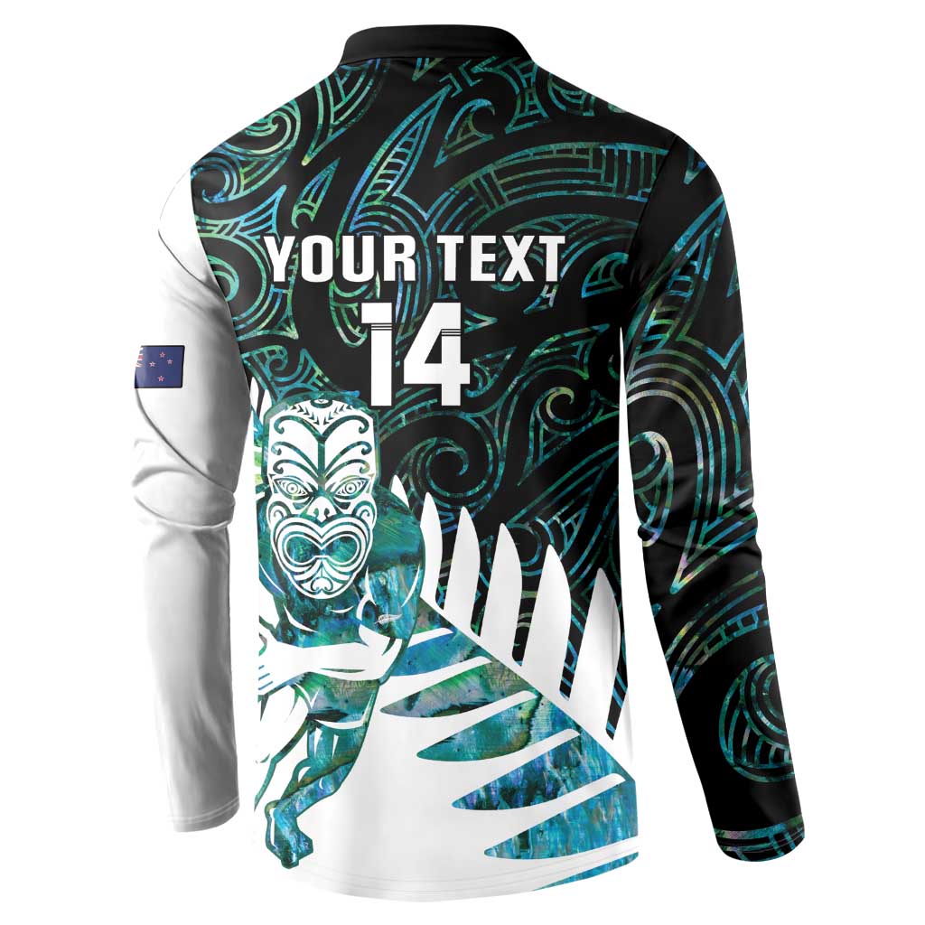New Zealand Silver Fern Rugby Custom Button Sweatshirt Go All Black Turquoise Maori Paua Shell - Aussie Hoodie