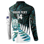 New Zealand Silver Fern Rugby Custom Button Sweatshirt Go All Black Turquoise Maori Paua Shell - Aussie Hoodie
