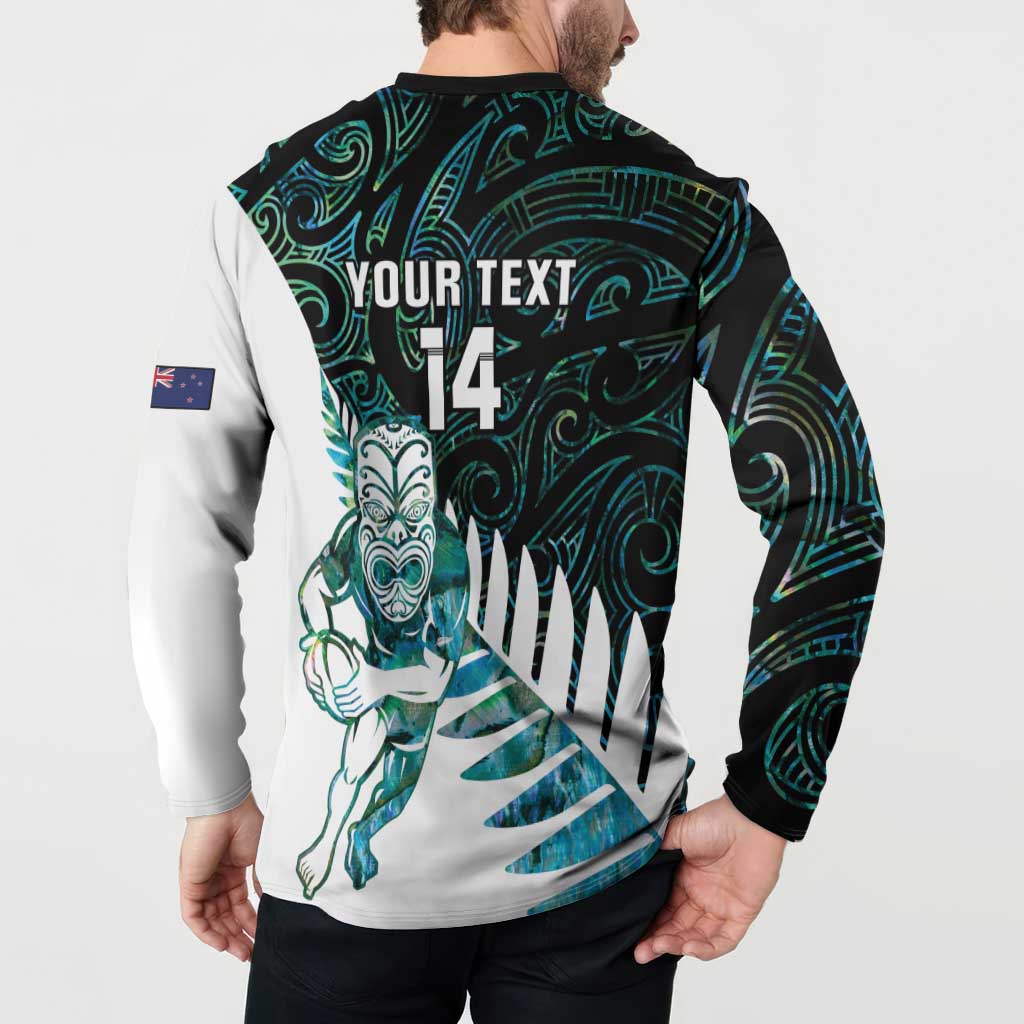 New Zealand Silver Fern Rugby Custom Button Sweatshirt Go All Black Turquoise Maori Paua Shell - Aussie Hoodie