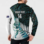 New Zealand Silver Fern Rugby Custom Button Sweatshirt Go All Black Turquoise Maori Paua Shell - Aussie Hoodie