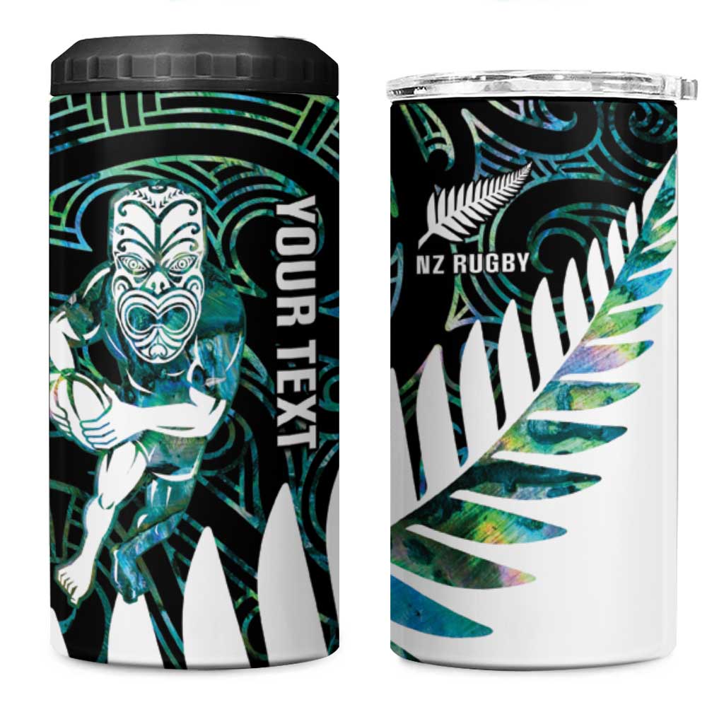 New Zealand Silver Fern Rugby Custom 4 in 1 Can Cooler Tumbler Go All Black Turquoise Maori Paua Shell - Aussie Hoodie
