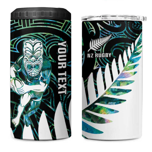 New Zealand Silver Fern Rugby Custom 4 in 1 Can Cooler Tumbler Go All Black Turquoise Maori Paua Shell - Aussie Hoodie