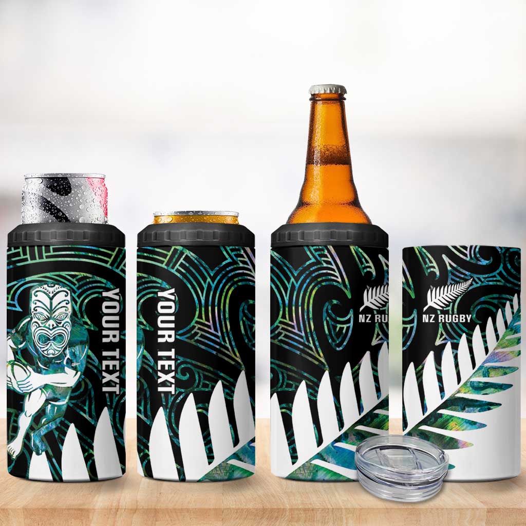 New Zealand Silver Fern Rugby Custom 4 in 1 Can Cooler Tumbler Go All Black Turquoise Maori Paua Shell - Aussie Hoodie