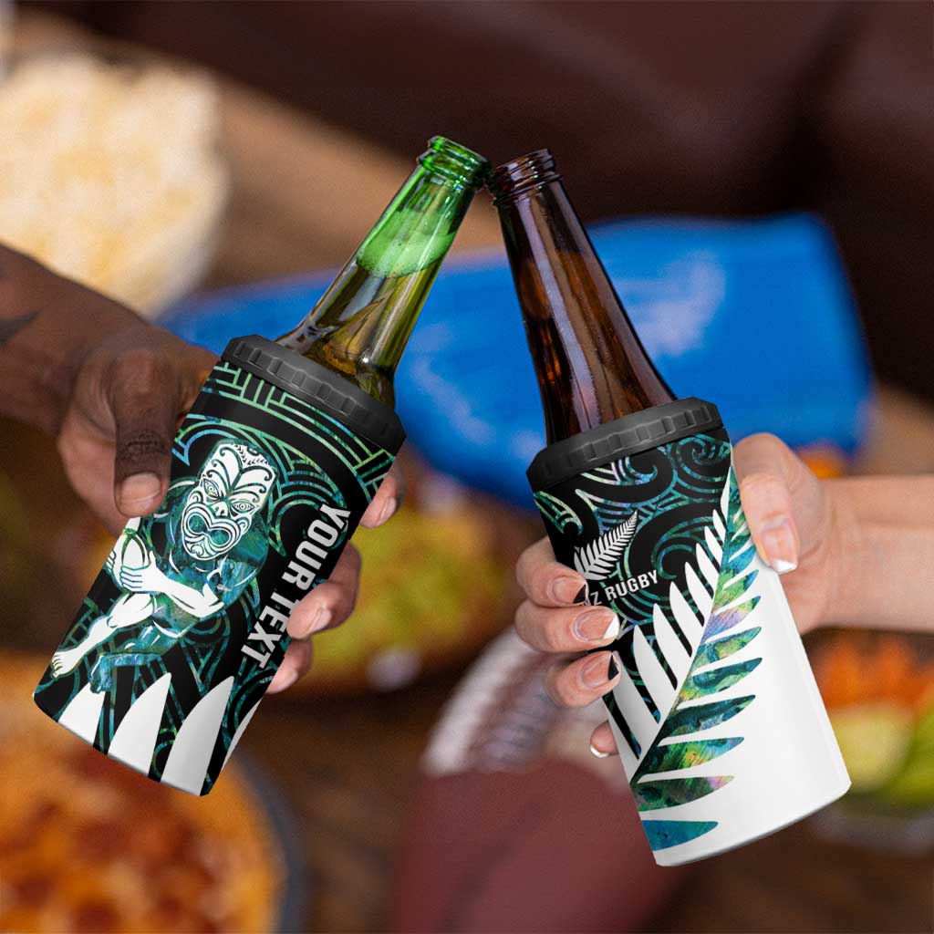 New Zealand Silver Fern Rugby Custom 4 in 1 Can Cooler Tumbler Go All Black Turquoise Maori Paua Shell - Aussie Hoodie