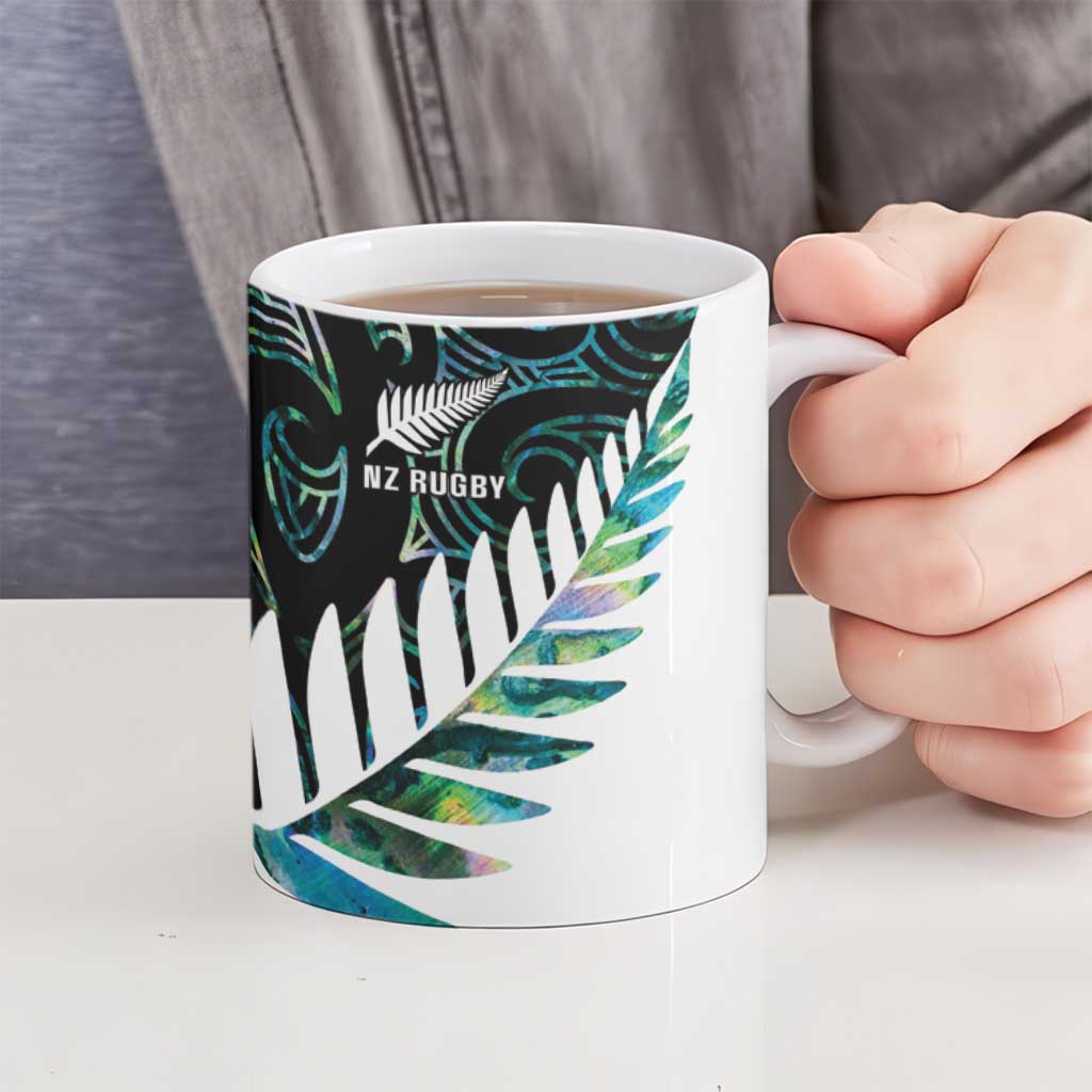 New Zealand Silver Fern Rugby Custom Ceramic Mug Go All Black Turquoise Maori Paua Shell - Aussie Hoodie