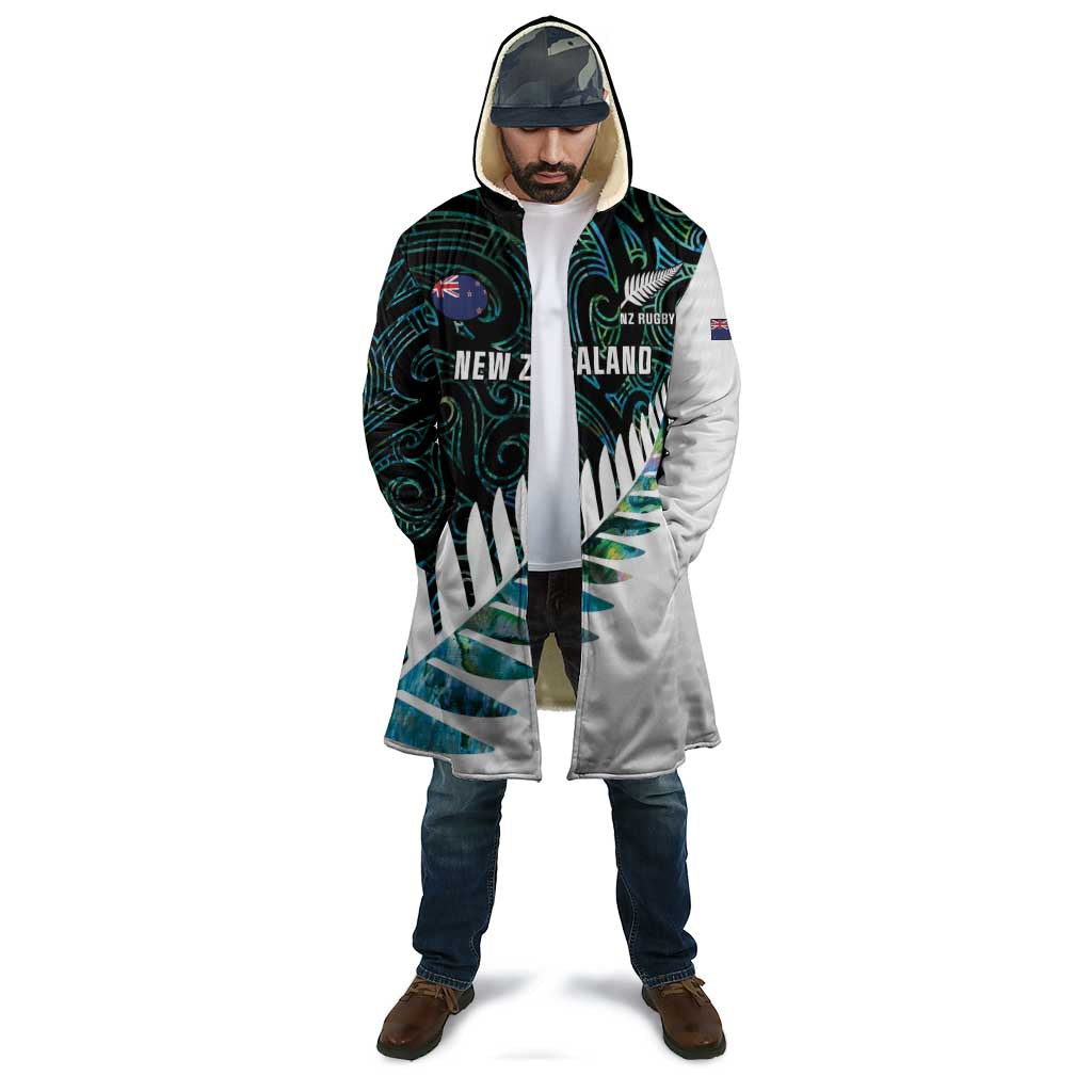 New Zealand Silver Fern Rugby Custom Cloak Go All Black Turquoise Maori Paua Shell - Aussie Hoodie