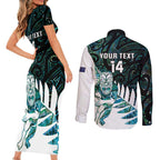 New Zealand Silver Fern Rugby Custom Couples Matching Short Sleeve Bodycon Dress and Long Sleeve Button Shirt Go All Black Turquoise Maori Paua Shell - Aussie Hoodie