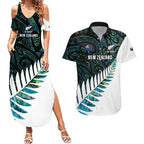 New Zealand Silver Fern Rugby Custom Couples Matching Summer Maxi Dress and Hawaiian Shirt Go All Black Turquoise Maori Paua Shell - Aussie Hoodie
