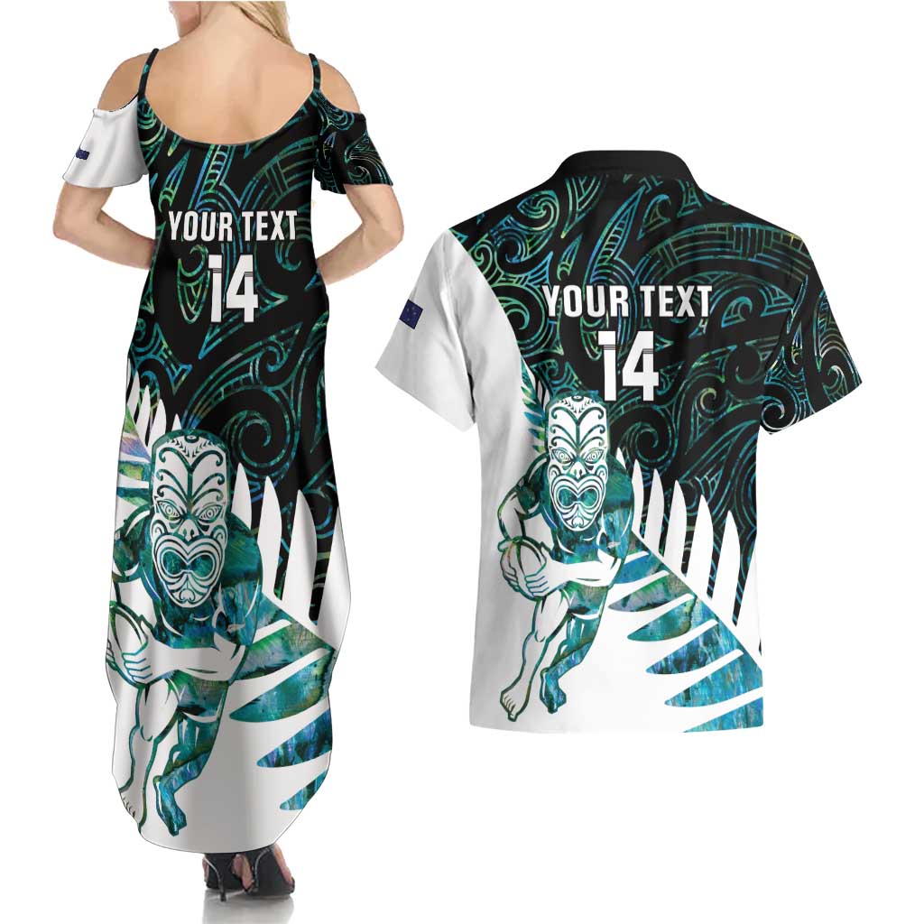 New Zealand Silver Fern Rugby Custom Couples Matching Summer Maxi Dress and Hawaiian Shirt Go All Black Turquoise Maori Paua Shell - Aussie Hoodie