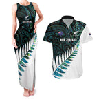 New Zealand Silver Fern Rugby Custom Couples Matching Tank Maxi Dress and Hawaiian Shirt Go All Black Turquoise Maori Paua Shell - Aussie Hoodie