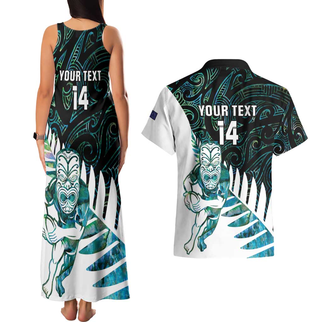 New Zealand Silver Fern Rugby Custom Couples Matching Tank Maxi Dress and Hawaiian Shirt Go All Black Turquoise Maori Paua Shell - Aussie Hoodie