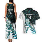 New Zealand Silver Fern Rugby Custom Couples Matching Tank Maxi Dress and Hawaiian Shirt Go All Black Turquoise Maori Paua Shell - Aussie Hoodie
