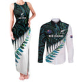 New Zealand Silver Fern Rugby Custom Couples Matching Tank Maxi Dress and Long Sleeve Button Shirt Go All Black Turquoise Maori Paua Shell - Aussie Hoodie