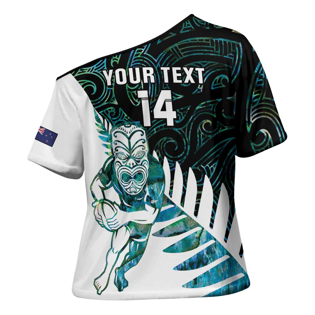 New Zealand Silver Fern Rugby Custom Cross Shoulder Shirt Go All Black Turquoise Maori Paua Shell - Aussie Hoodie