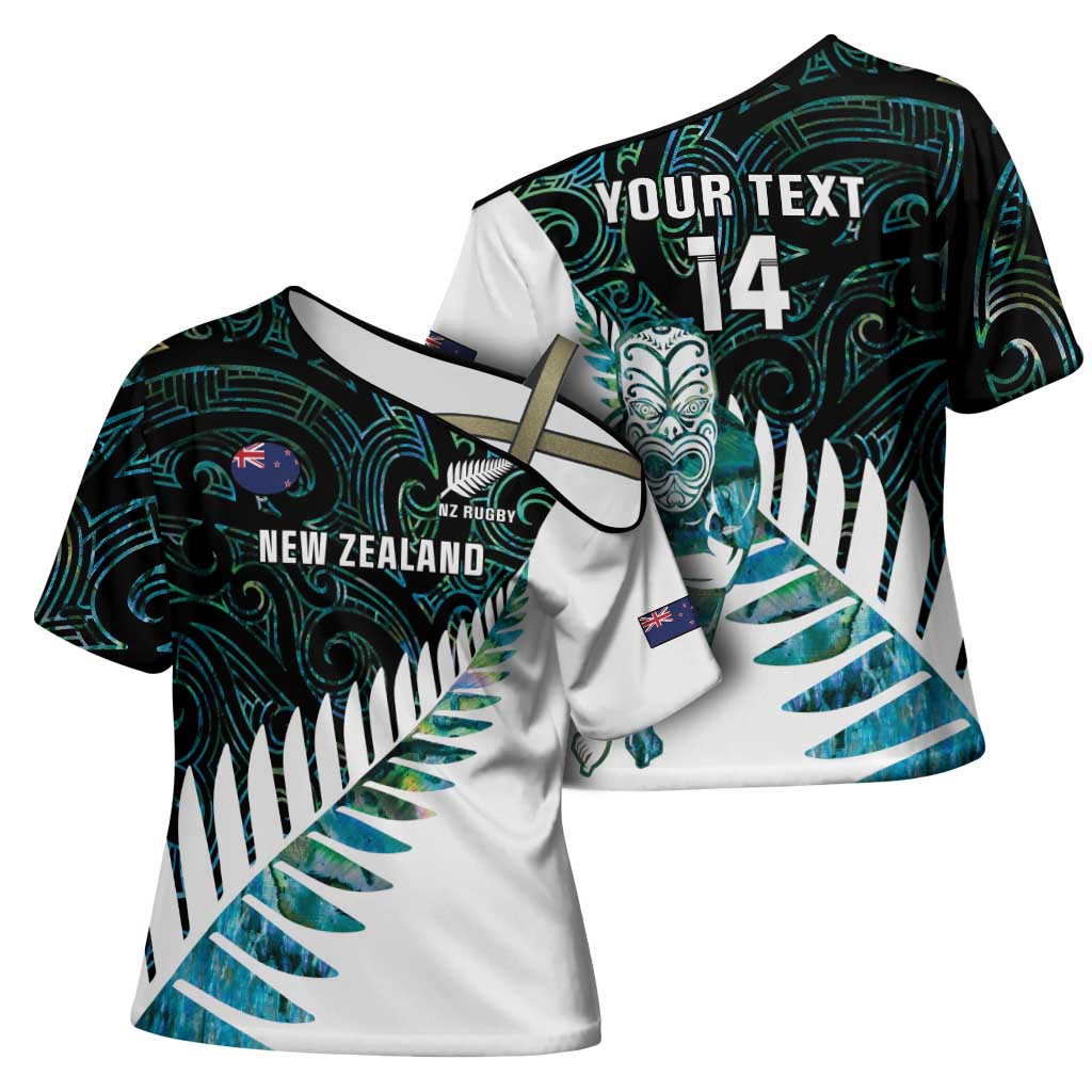 New Zealand Silver Fern Rugby Custom Cross Shoulder Shirt Go All Black Turquoise Maori Paua Shell - Aussie Hoodie