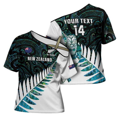 New Zealand Silver Fern Rugby Custom Cross Shoulder Shirt Go All Black Turquoise Maori Paua Shell - Aussie Hoodie