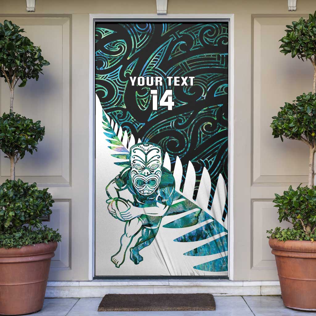 New Zealand Silver Fern Rugby Custom Door Cover Go All Black Turquoise Maori Paua Shell - Aussie Hoodie