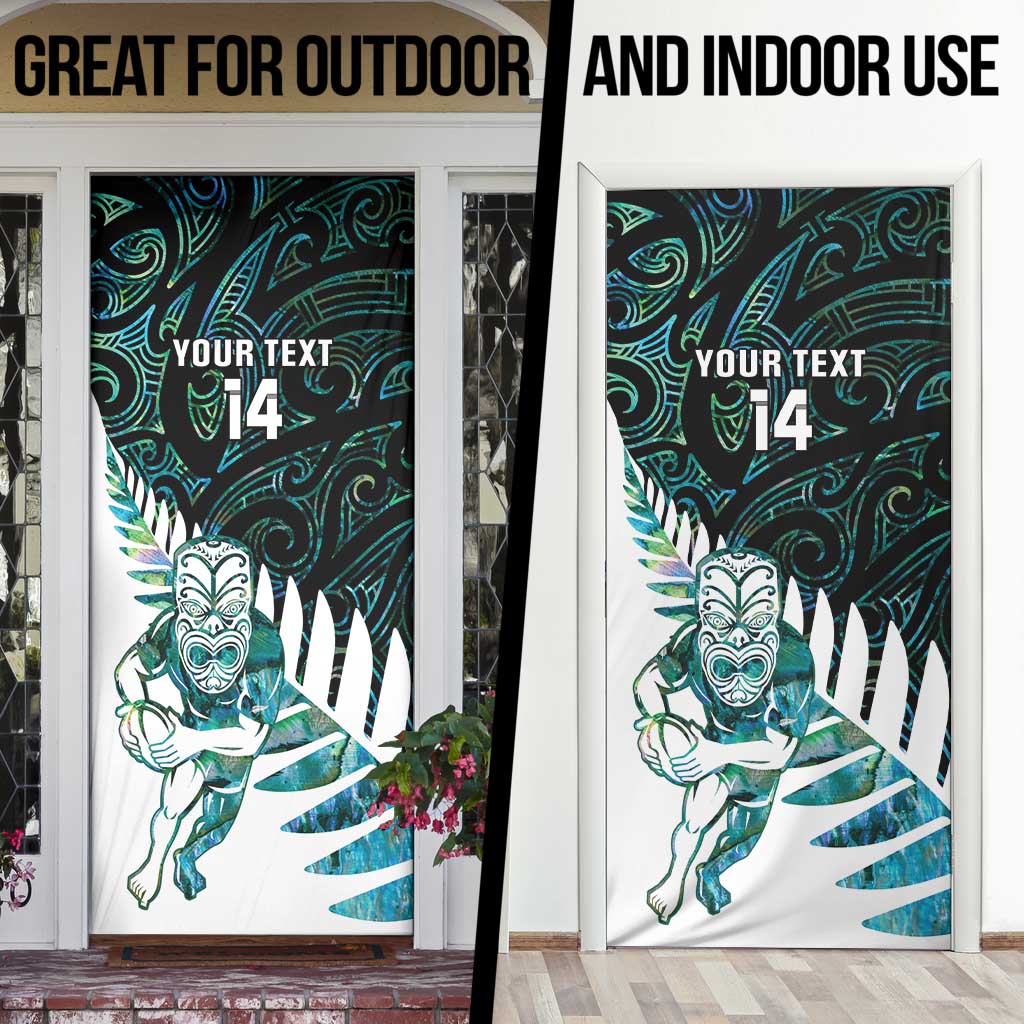 New Zealand Silver Fern Rugby Custom Door Cover Go All Black Turquoise Maori Paua Shell - Aussie Hoodie