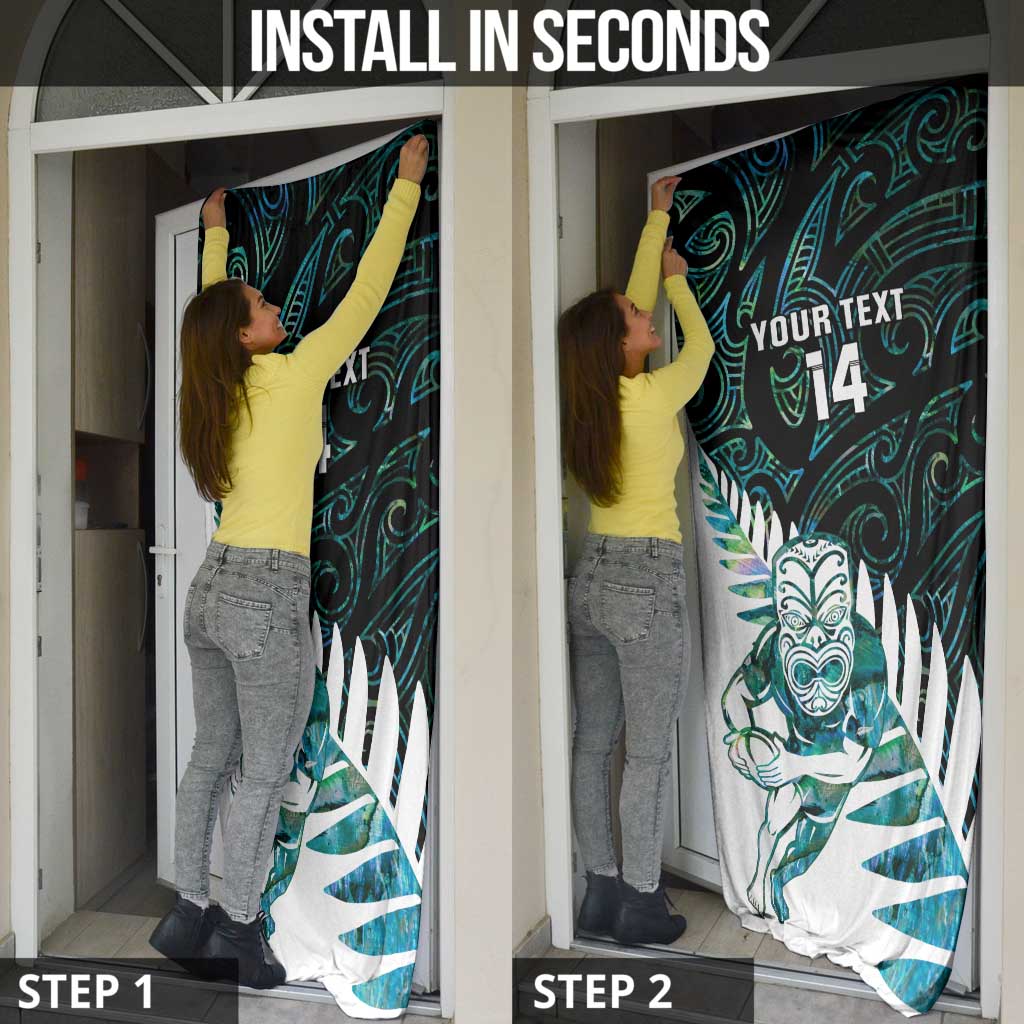 New Zealand Silver Fern Rugby Custom Door Cover Go All Black Turquoise Maori Paua Shell - Aussie Hoodie