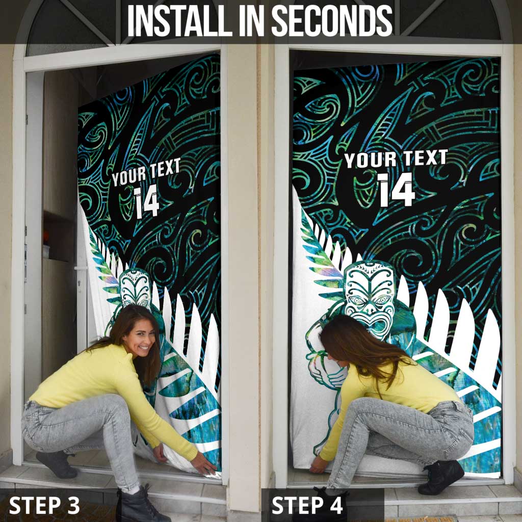 New Zealand Silver Fern Rugby Custom Door Cover Go All Black Turquoise Maori Paua Shell - Aussie Hoodie