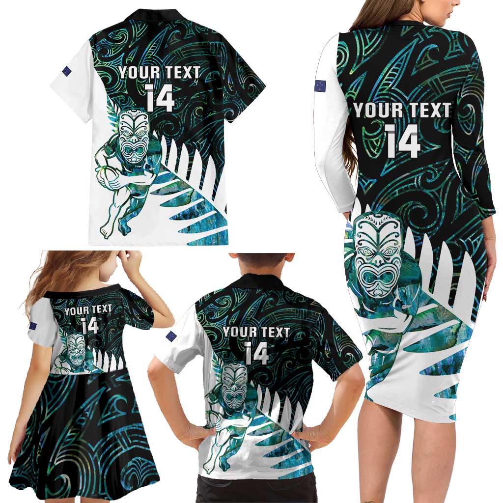 New Zealand Silver Fern Rugby Custom Family Matching Long Sleeve Bodycon Dress and Hawaiian Shirt Go All Black Turquoise Maori Paua Shell - Aussie Hoodie