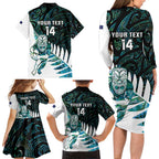 New Zealand Silver Fern Rugby Custom Family Matching Long Sleeve Bodycon Dress and Hawaiian Shirt Go All Black Turquoise Maori Paua Shell - Aussie Hoodie